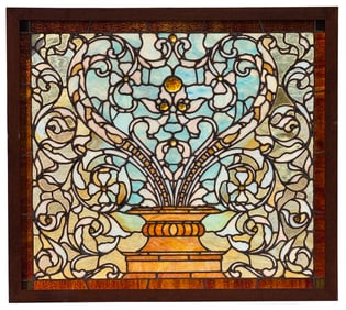 American Chunk & Leaded Glass Window with Urn