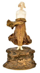 Dominique Alonzo (French, 1910-1930) , Art Nouveau Sculpture of a Woman: Dominique Alonzo(French, 1910-1930)Art Nouveau Sculpture of a Womangilt bronzesigned "D. Alonzo / Erding / Paris"10 3/4 x 6 x 4 1/2 inchesProvenance: Private Collection, Florida