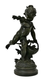 Hippolyte Francois Moreau (French, 1832-1927), Bronze Sculpture of a Putto