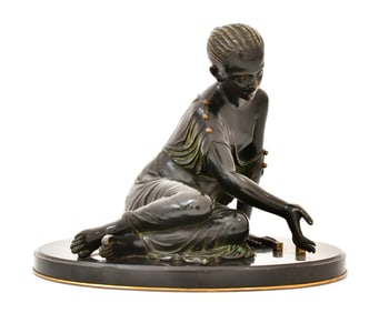 French Patinated Bronze Sculpture of a Girl Playing Dice