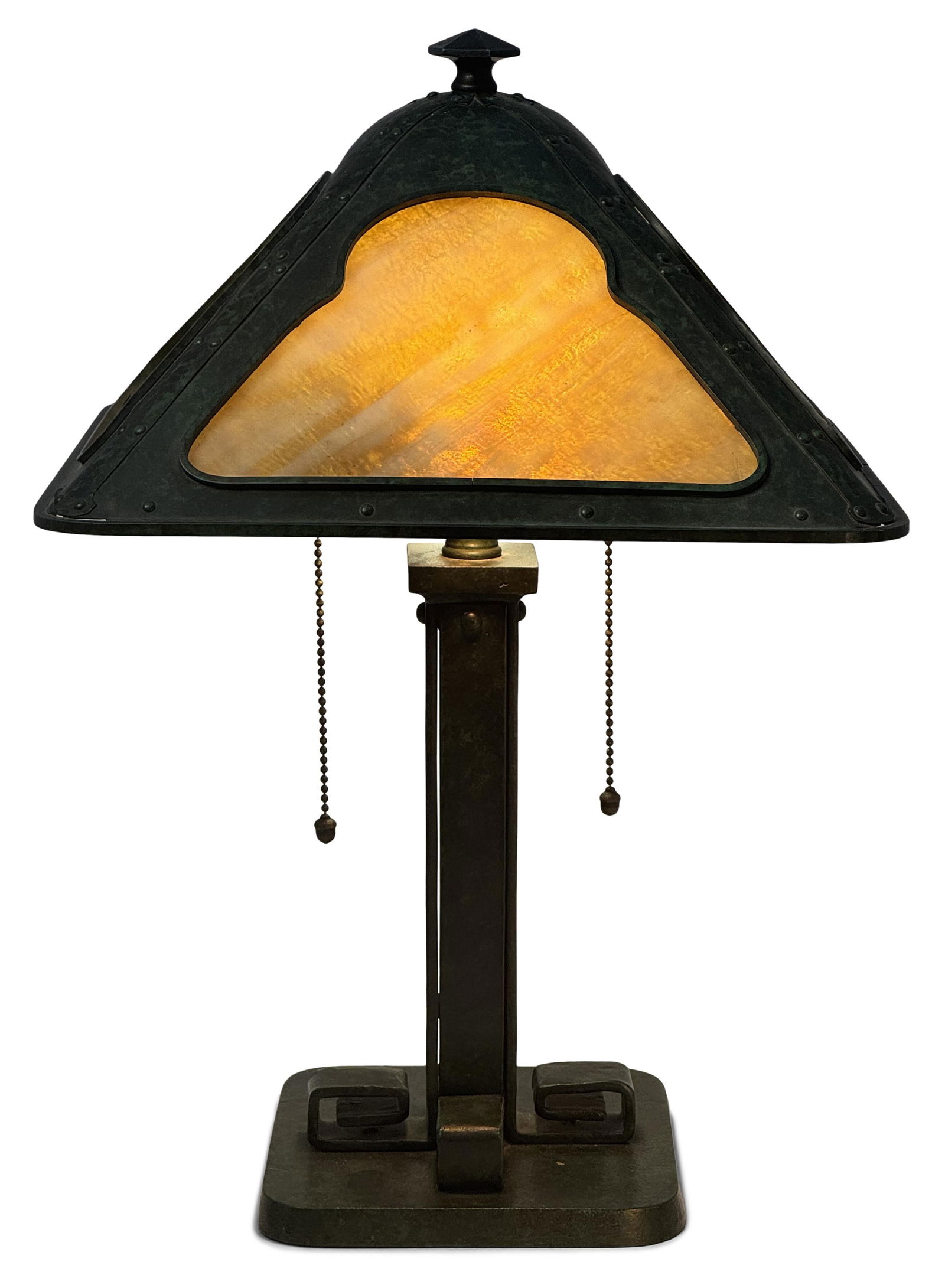 American Patinated Metal & Slag Glass Table Lamp (1 of 3)