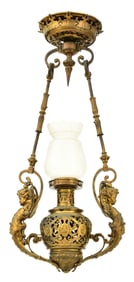 French Gilt Bronze Figural Pendant Hall Light