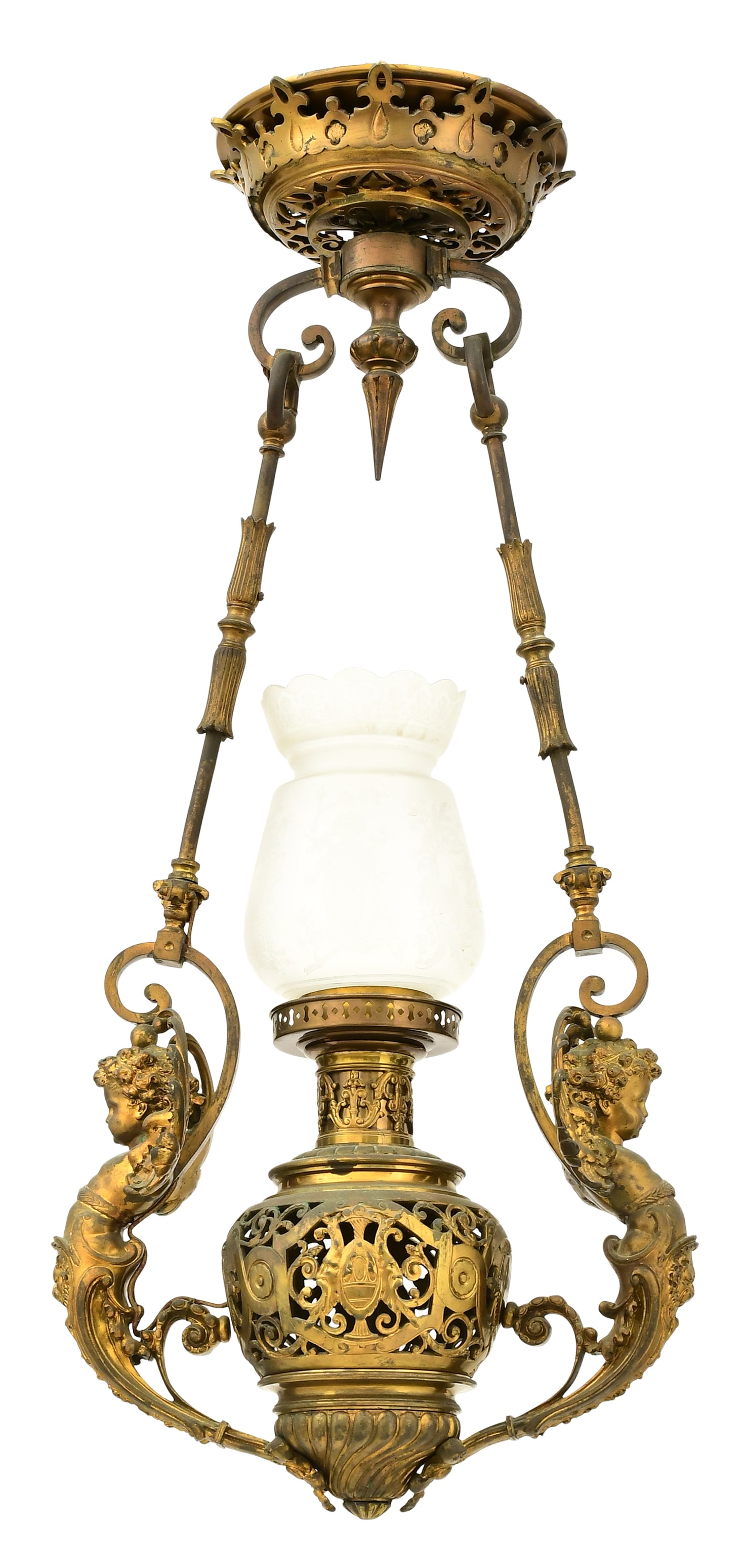 French Gilt Bronze Figural Pendant Hall Light (1 of 6)