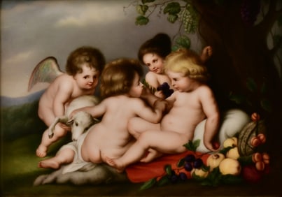 German Porcelain Plaque, "Kinder"