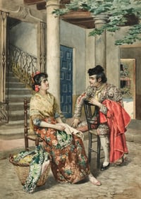 Victoriano Codina Y Langlin (Spanish, 1844-1911), Interior Scene with Two Seated Figures