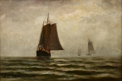 American Sailing Ship Painting, Late 19th Century, Oil on Canvas, Signed "W. Wood"