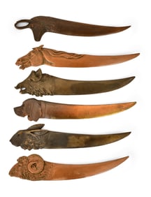 Six Black Forest Carved Wood Figural Letter Openers