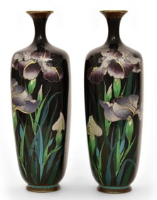 A Pair of Japanese Cloisonné Floral Vases