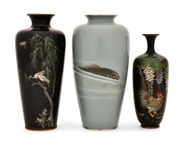 Two Japanese Cloisonné Vases and a Japanese Moriage Vase