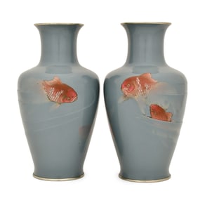 A Pair of Japanese Meiji Period Moriage Enamel Vases