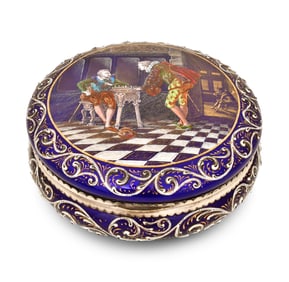 French Enamel & Cobalt Blue Glass Jewelry Box