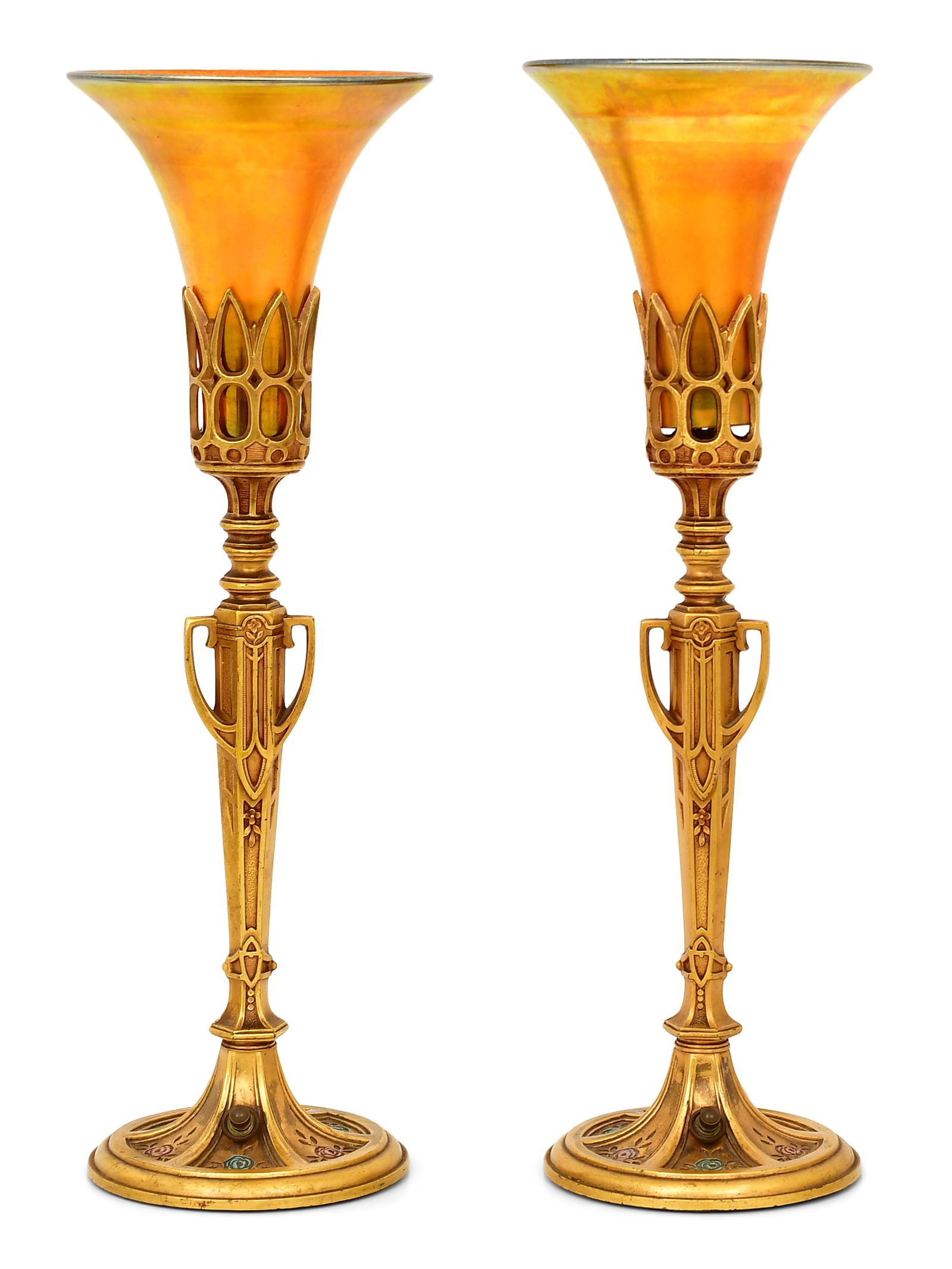 A Pair of American Art Deco Gilt Bronze & Art Glass Lamps (1 of 4)