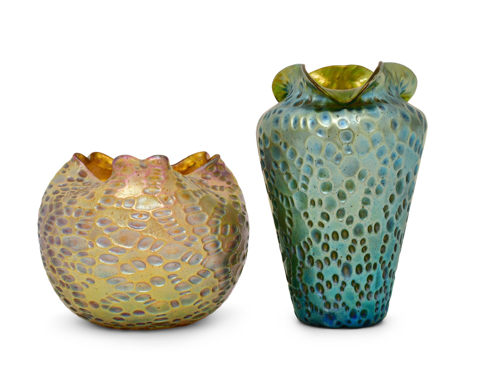 Two Loetz Diaspora Art Glass Vases: Two Loetz Diaspora Art Glass Vasesearly 20th centuryunmarked7 x 4 3/4 inches (tallest)Provenance: Private Collection, PennsylvaniaOther Notes: Fontaine's Auction Gallery can arrange shipping for this