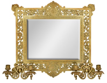 American Aesthetic Movement Brass Four-Light Wall Sconce with Mirror