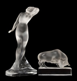 Lalique Crystal Figures of a Girl & Bull