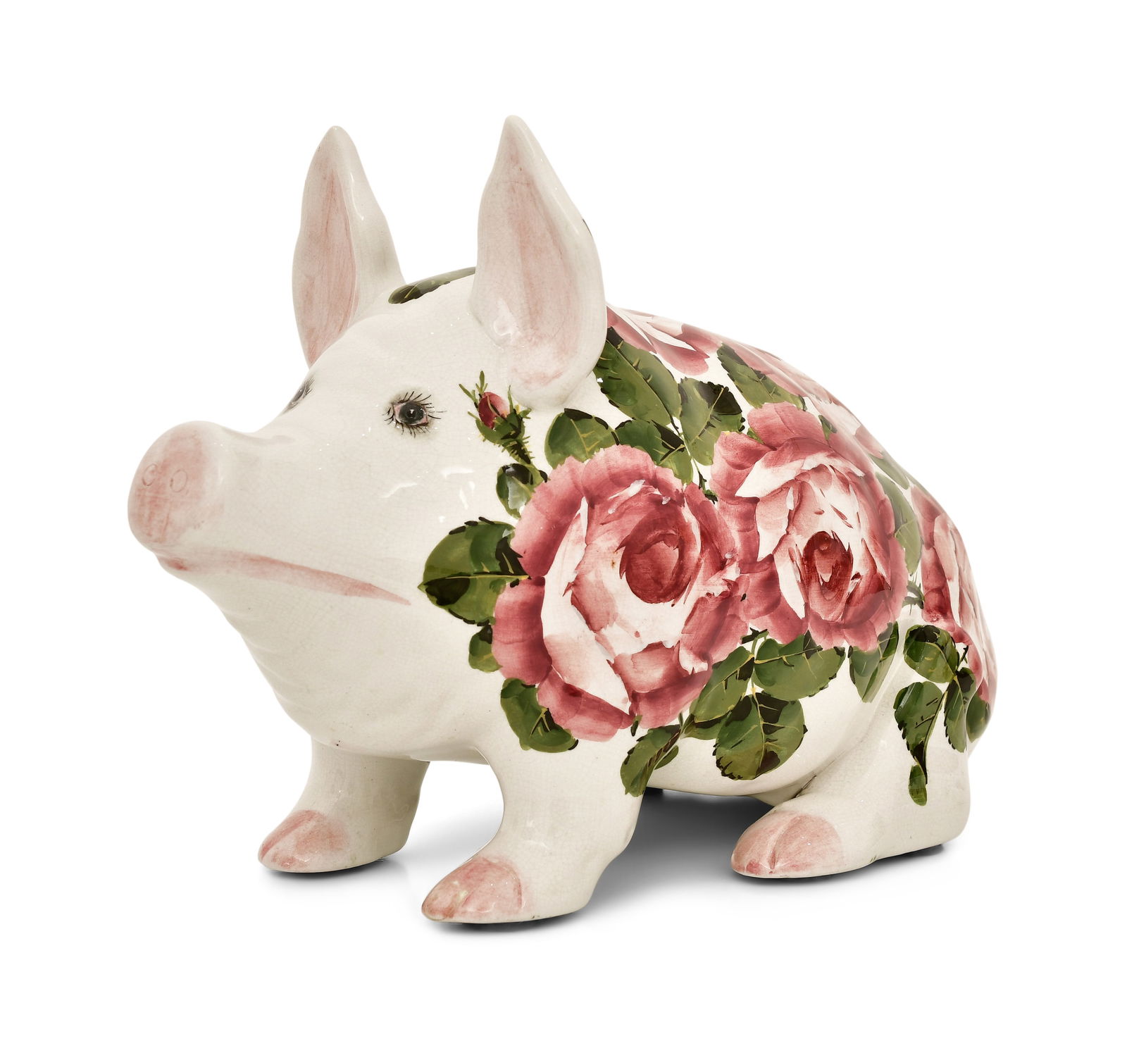English "Cabbage Roses" Wemyss Ware Figure of a Pig, J. Plichta (1 of 6)