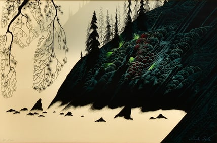 Eyvind Earle (American, 1916-2000), "Spruce, Redwood & Pine"
