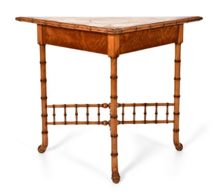 American Faux Bamboo & Birdseye Maple Corner Table