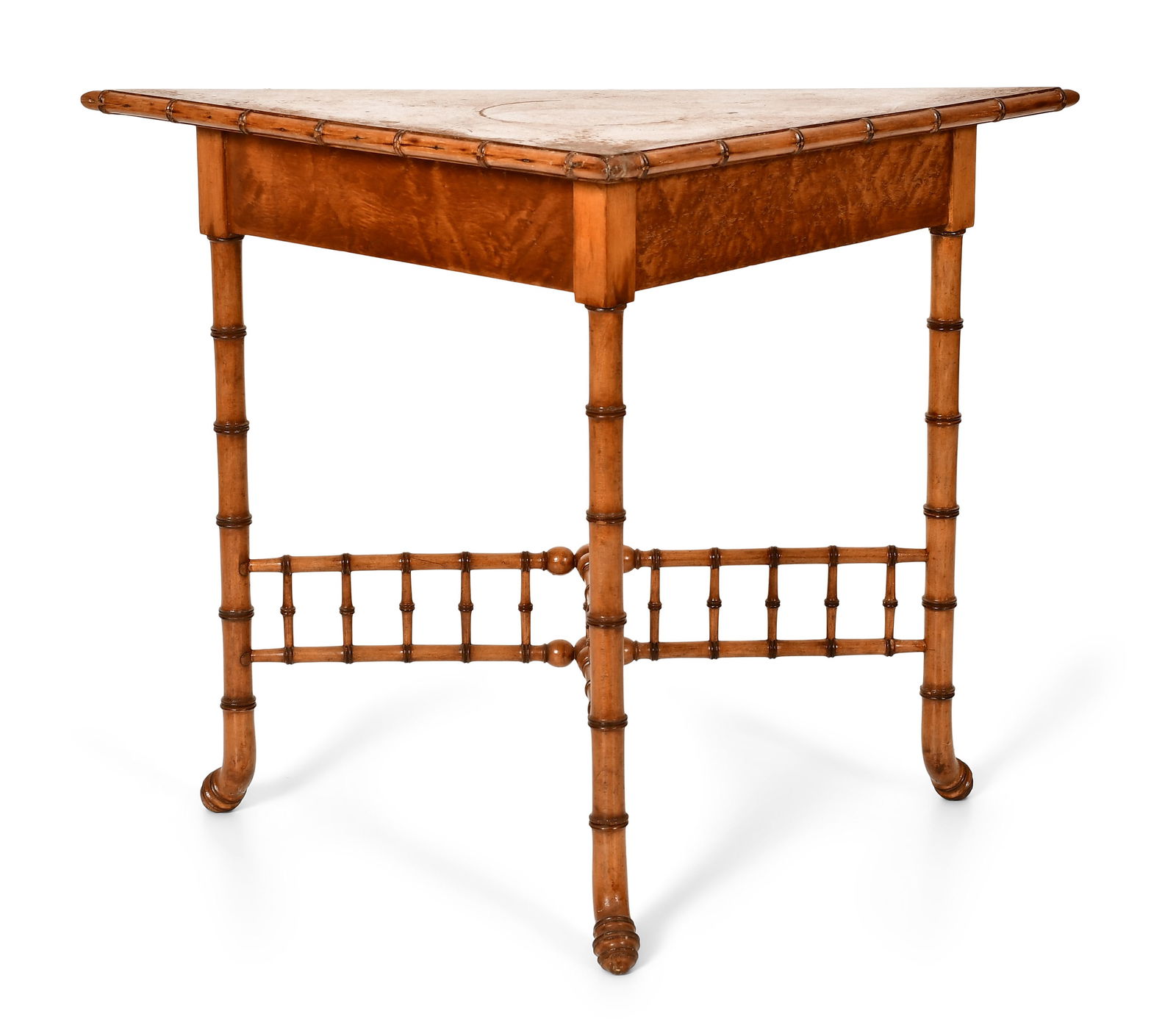 American Faux Bamboo & Birdseye Maple Corner Table (1 of 5)