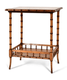 American Faux Bamboo & Birdseye Maple Two-Tiered Table