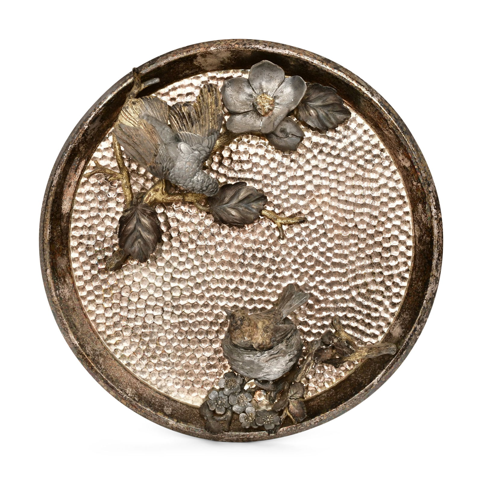 American Silverplated & Mixed Metal Platter with Birds (1 of 4)