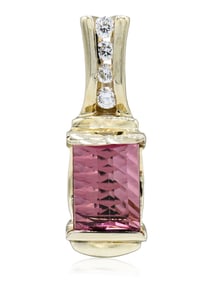 14K Yellow Gold, Diamond & Pink Tourmaline Pendant