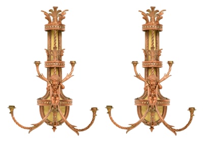 Pair of French Gilt Bronze Figural Sconces