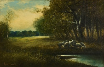 George Riecke (American, 1848-1930), Landscape with Sheep