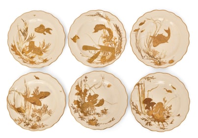 Tiffany & Co. / Brownfield's China, Set of Six Enameled Porcelain Plates
