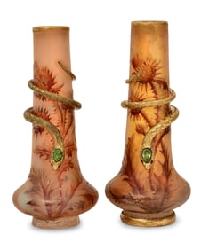 Attr. Daum, Nancy, Two "Thistle" Vases with Serpents