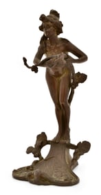 Art Nouveau Bronze Figural Watch Holder, Signed M. Hiller