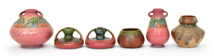 Lot of Six American Pottery Pieces, Roseville & Fulper