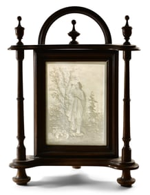 American Victorian Lithopone & Ebonized Wood Lamp