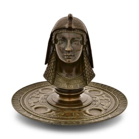 French Egyptian Revival Patinated Bronze Figural Inkstand