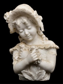 Italian Alabaster Bust of a Girl Holding Roses