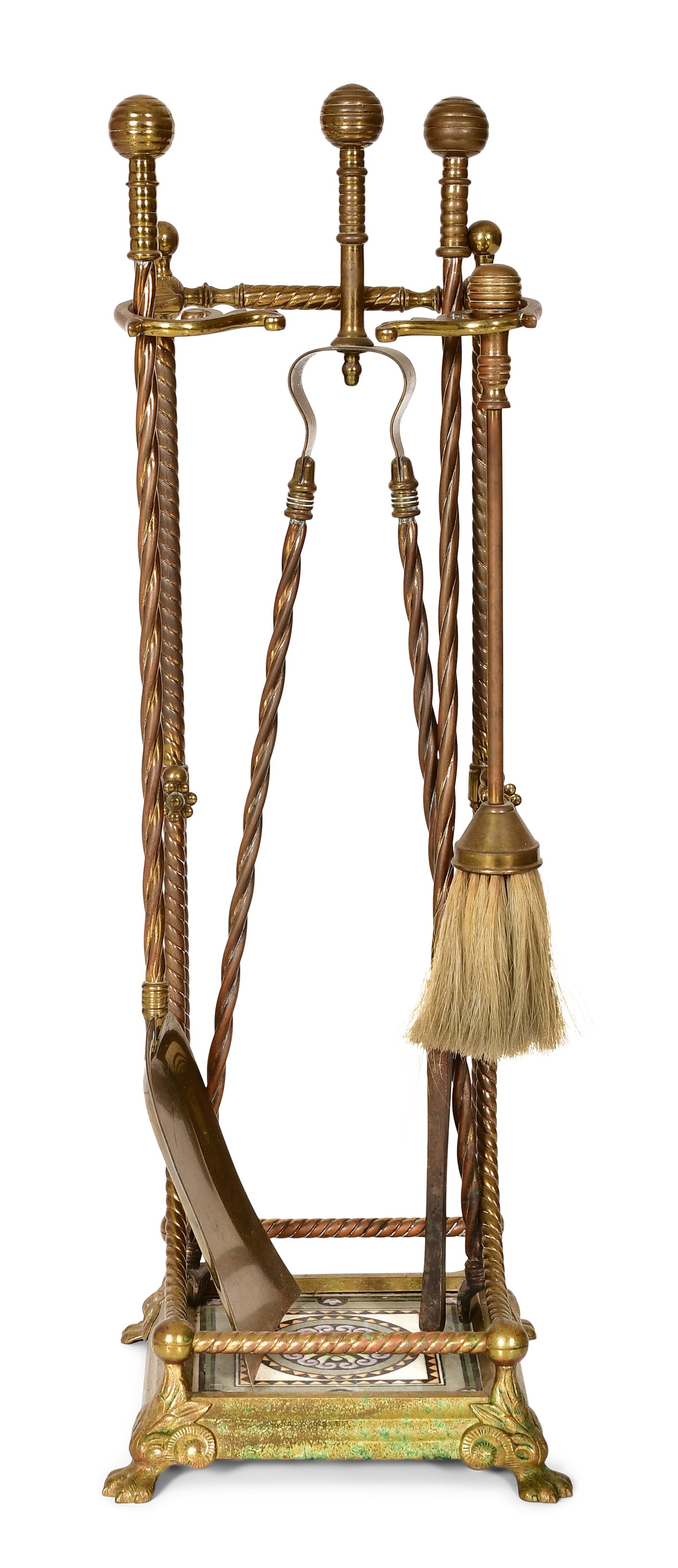 American Aesthetic Movement Brass & Earthenware Fireplace Tool Set (1 of 6)