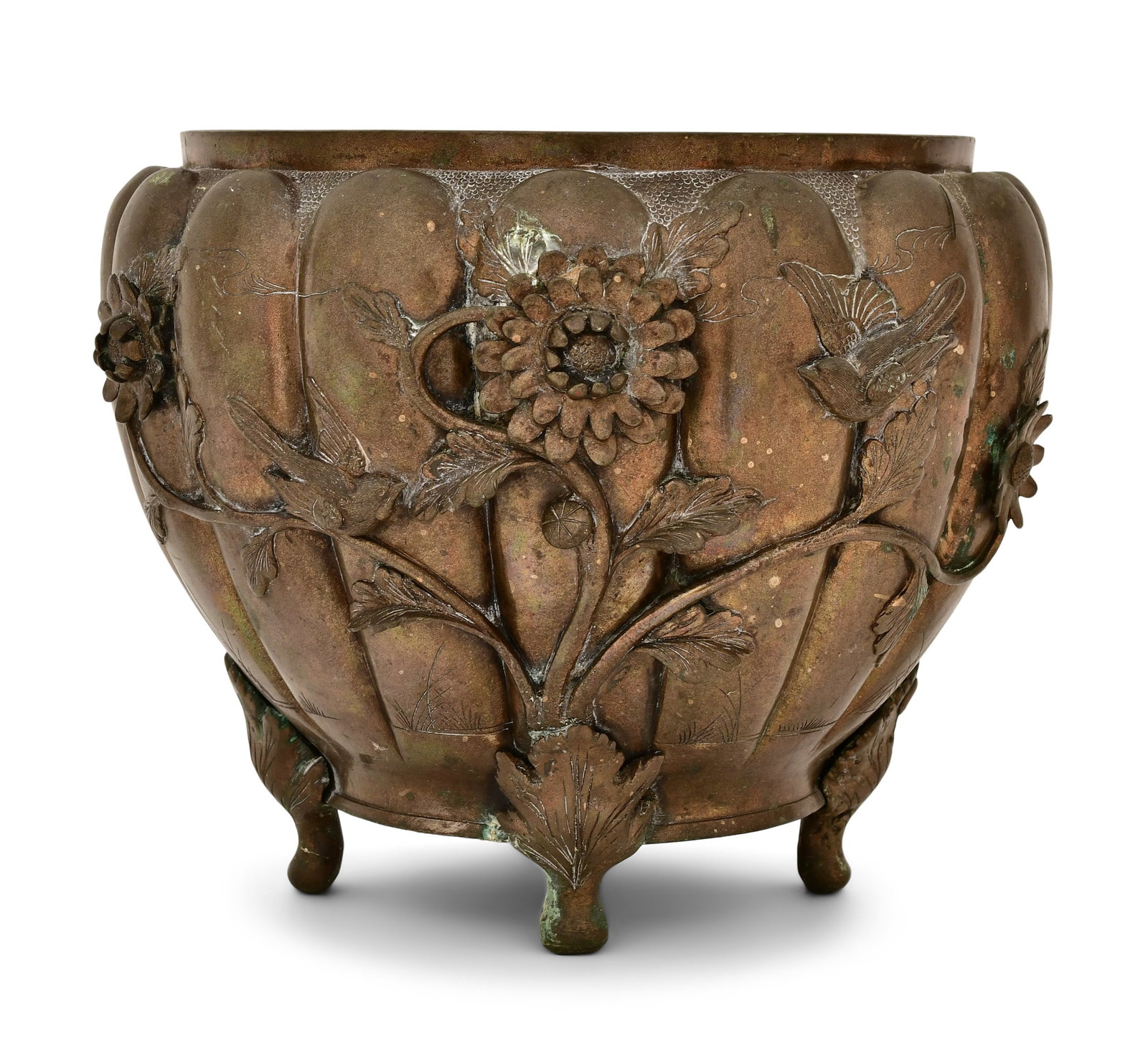 Japanese Meiji Period Patinated Bronze Jardiniere: Japanese Meiji Period Patinated Bronze Jardiniere circa 1900 9 1/2 x 11 1/2 inches Provenance: Private Collection, New York