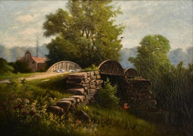 Horace Greeley Hewes (American, 1849-1927), Man Fishing Under a Bridge