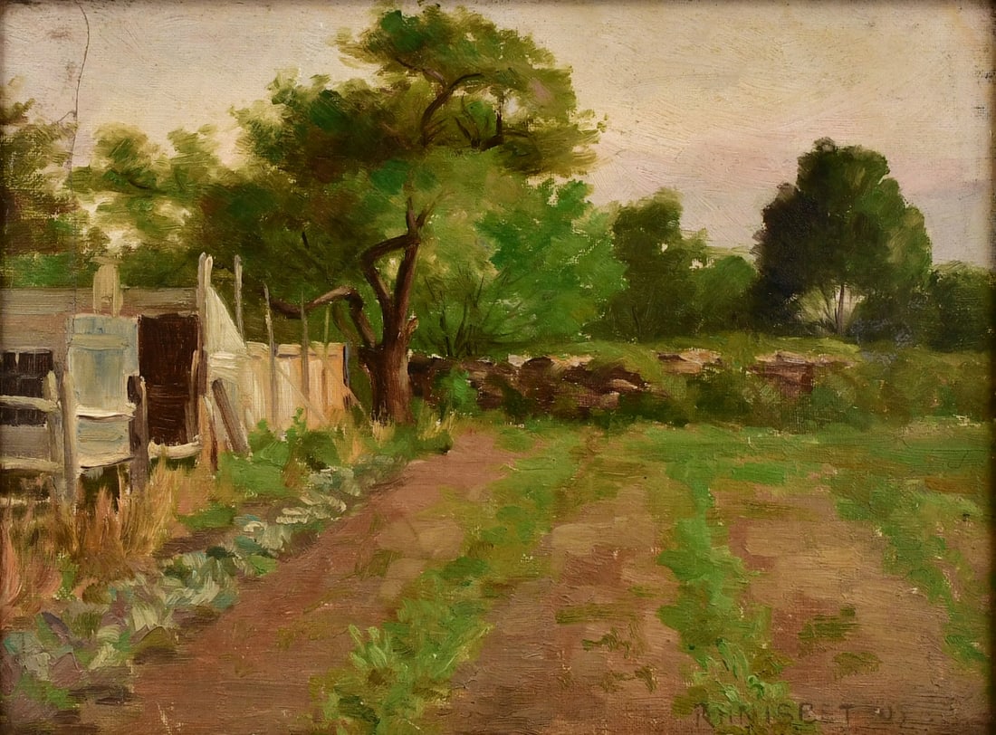 Robert Hogg Nisbet (American, 1879-1961), Farm Landscape: Robert Hogg Nisbet (American, 1879-1961) Farm Landscape oil on canvas signed "R.H. Nisbet" (lower right) 8 1/2 x 11 1/2 inches (sight) 12 1/2 x 15 1/2 inches (frame) Provenance: Private Coll