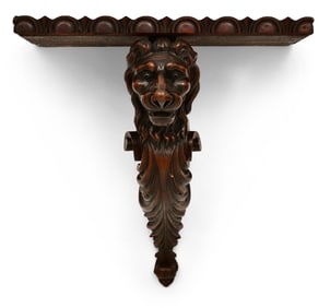 Continental Carved Walnut Figural Wall Shelf