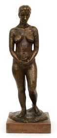 Bronze Sculpture of a Standing Nude Woman, Signed "Romo"