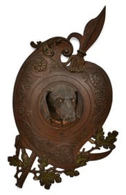 Patinated & Painted Iron Wall Plaque with Dog's Head