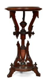 American Victorian Walnut & Parcel-Ebonized Pedestal with Marble Top