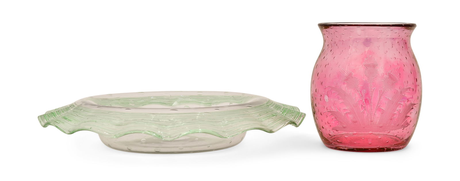 American Controlled Bubble Glass Bowl & Vase (1 of 4)