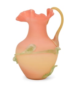 American Peachblow Glass Pitcher with Applied Decoration
