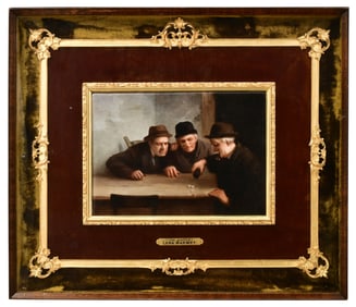 German Porcelain Plaque, "The Raffle," by Lena Marmet