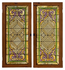 A Pair of American Leaded Glass Windows
