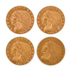 Four American Indian Head $5 Gold Coins, 1909D & 1911 (3)
