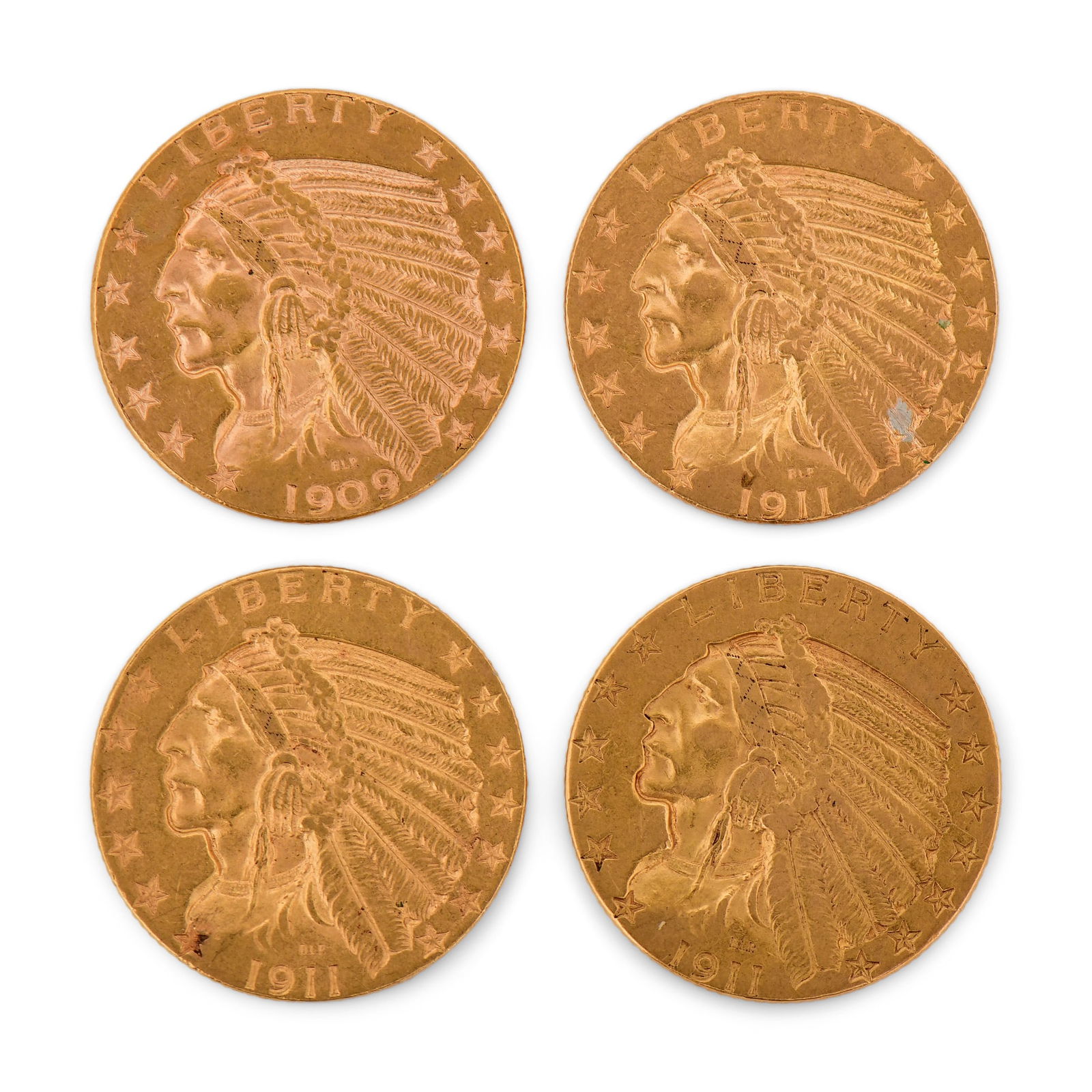 Four American Indian Head $5 Gold Coins, 1909D & 1911 (3) (1 of 2)
