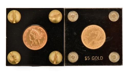 Two American Liberty Head $5 Gold Coins, 1882 & 1900